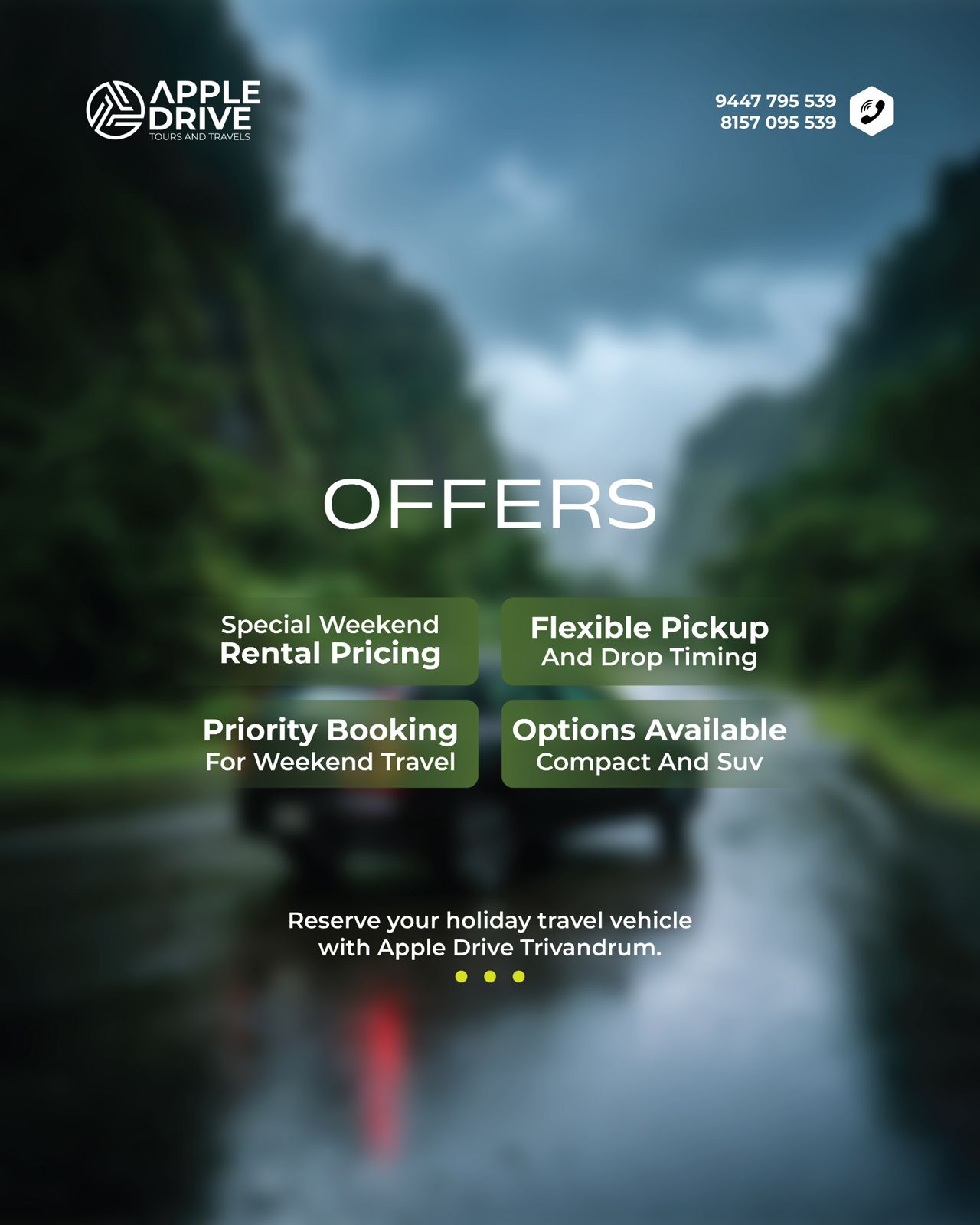 Premium monsoon car rental Kerala – Apple Car Rentals