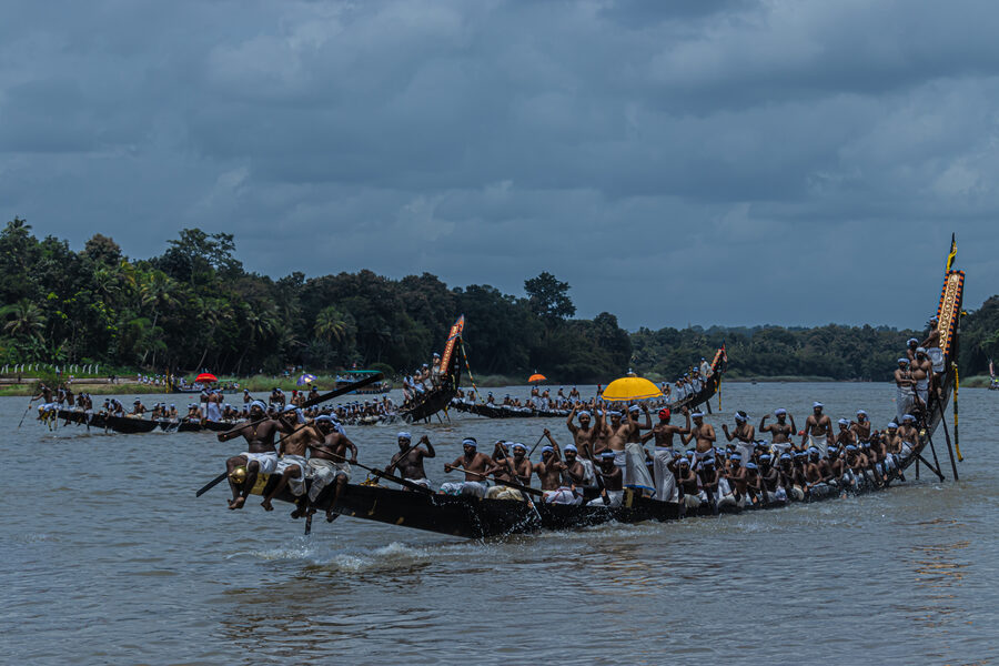 Vallam Kali snake boat race in Kerala backwaters during Onam season
